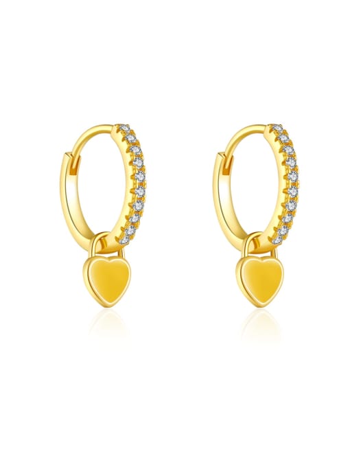 18k gold [yellow heart] 925 Sterling Silver Cubic Zirconia Enamel Heart Trend Stud Earring